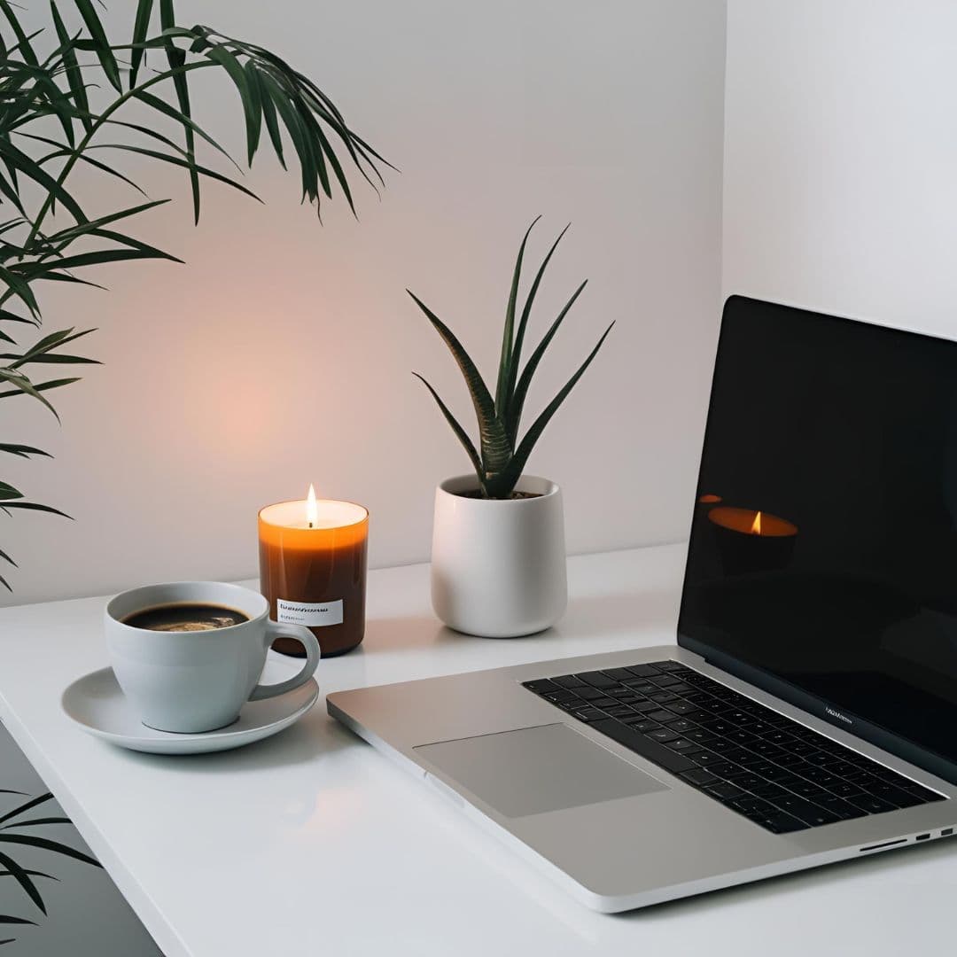 Coffee cup on a clean, minimalist desk setup