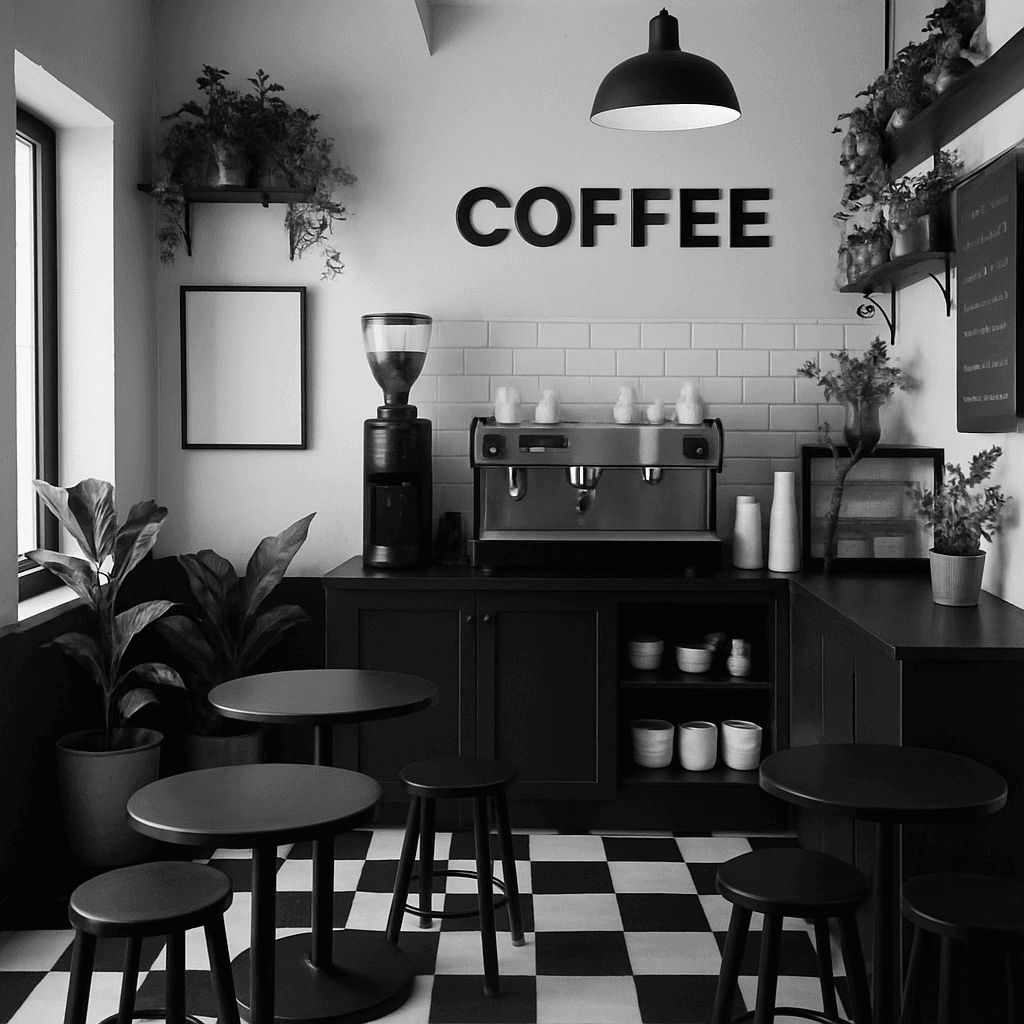 Monochrome Coffee Shop Interior