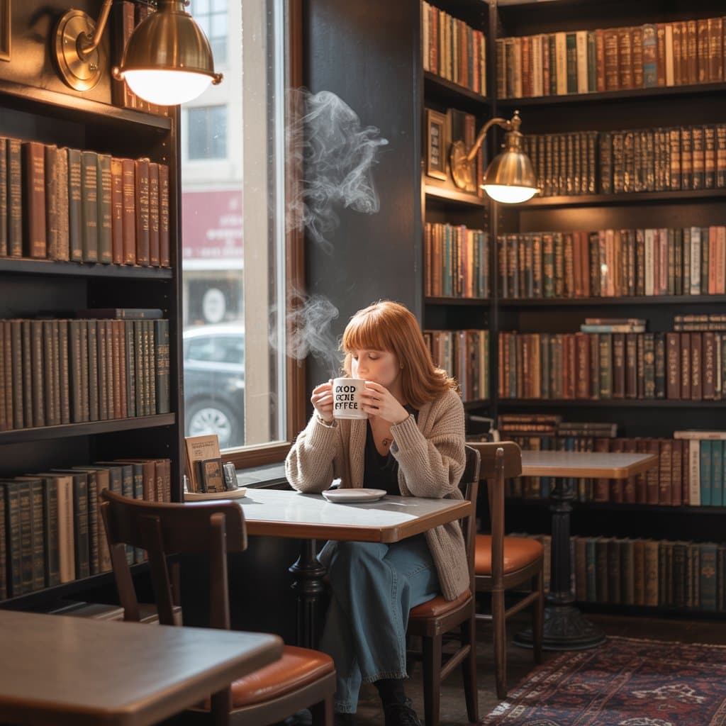 Vintage Library Style Coffee Shop Interior