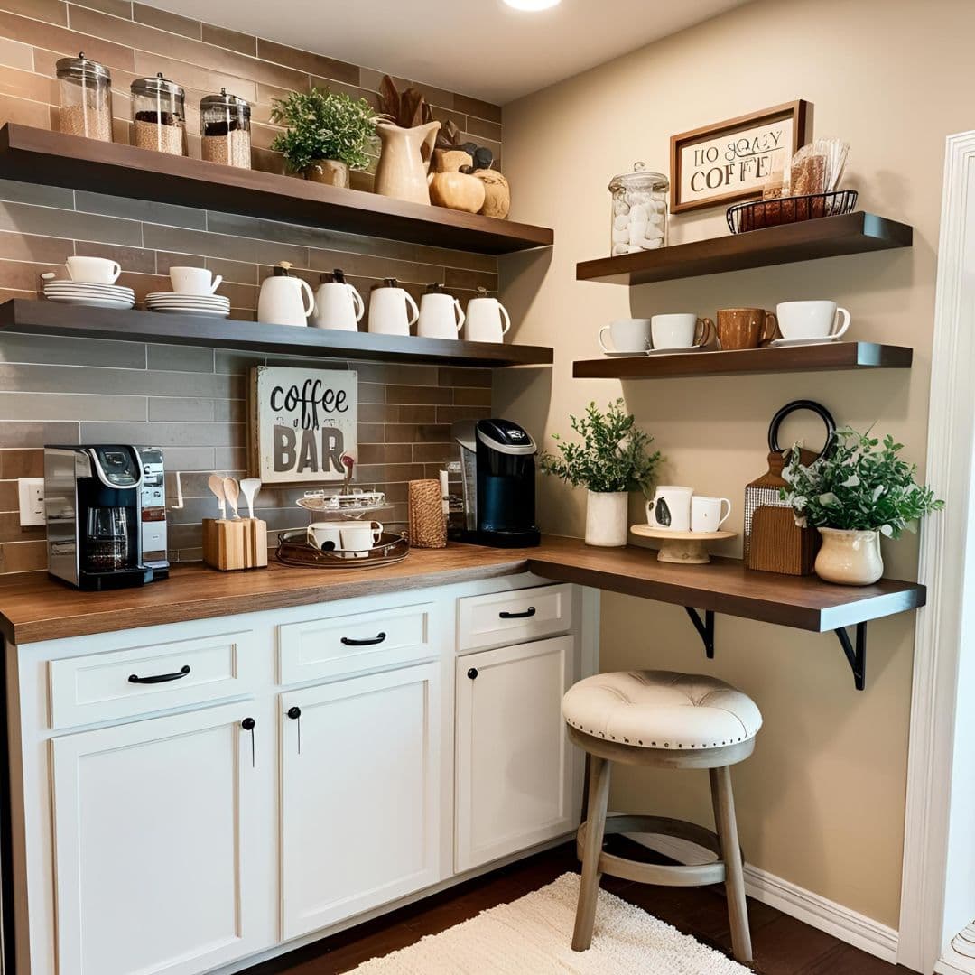 Cozy coffee bar corner nook