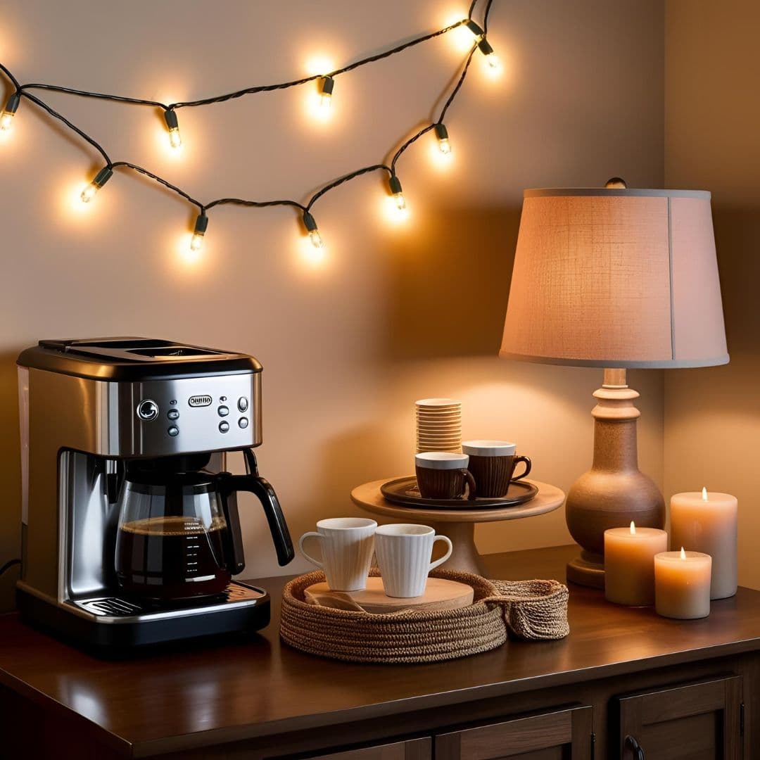 Cozy lighting coffee bar