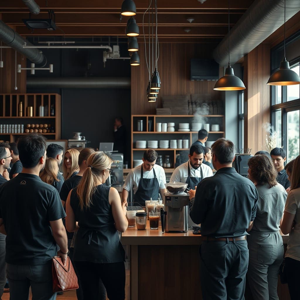 Coffee shop with open brew bar where customers can watch coffee preparation