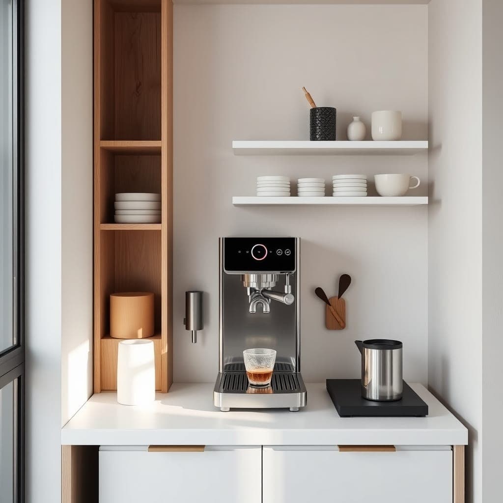 Space-saving espresso setup perfect for small urban apartments