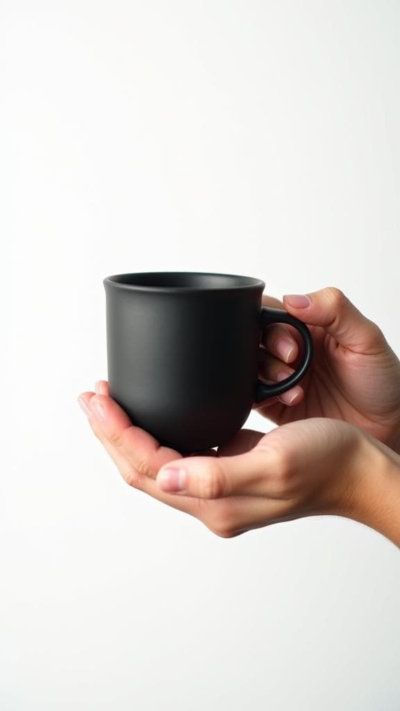 Black coffee in a matte black mug against a white background