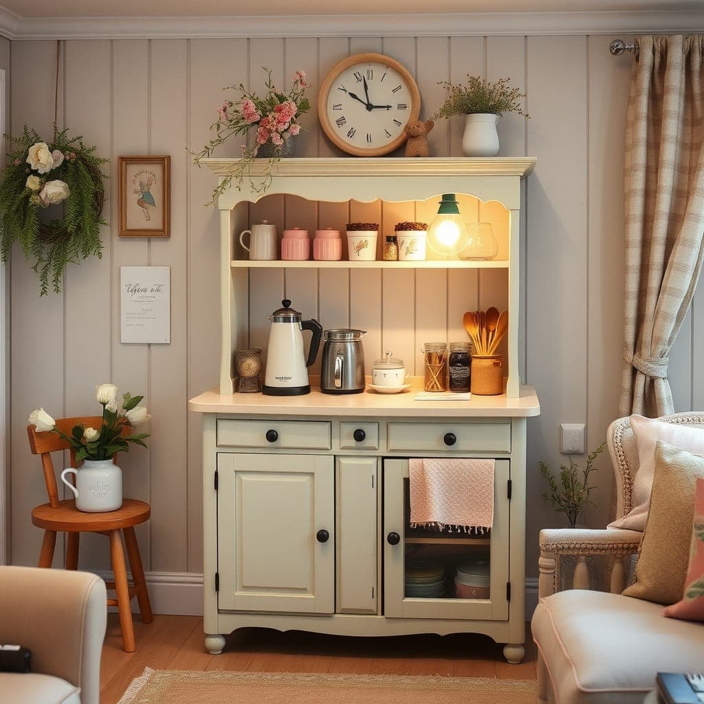 Cozy cottage coffee bar setup