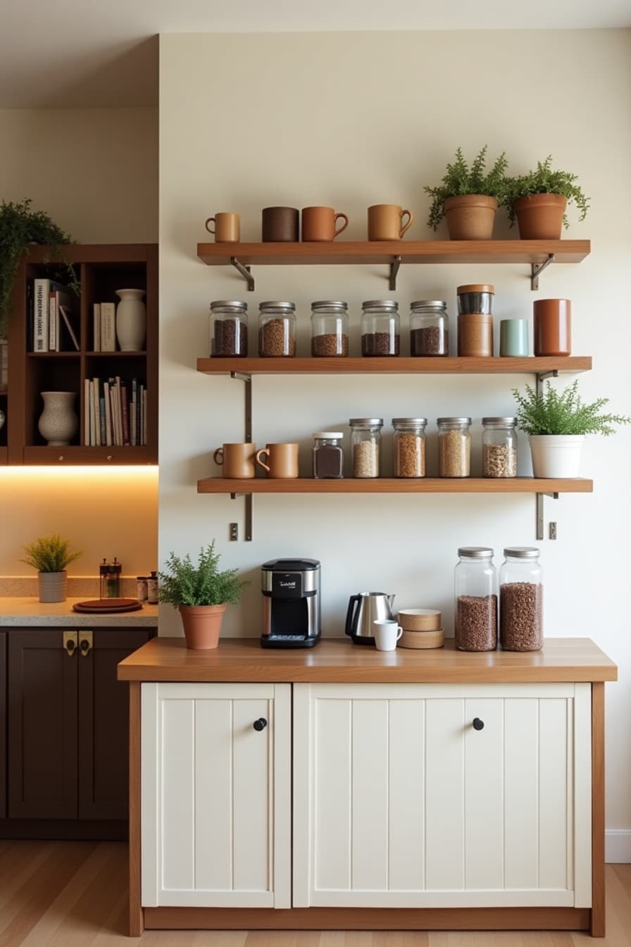 Floating shelf coffee bar idea
