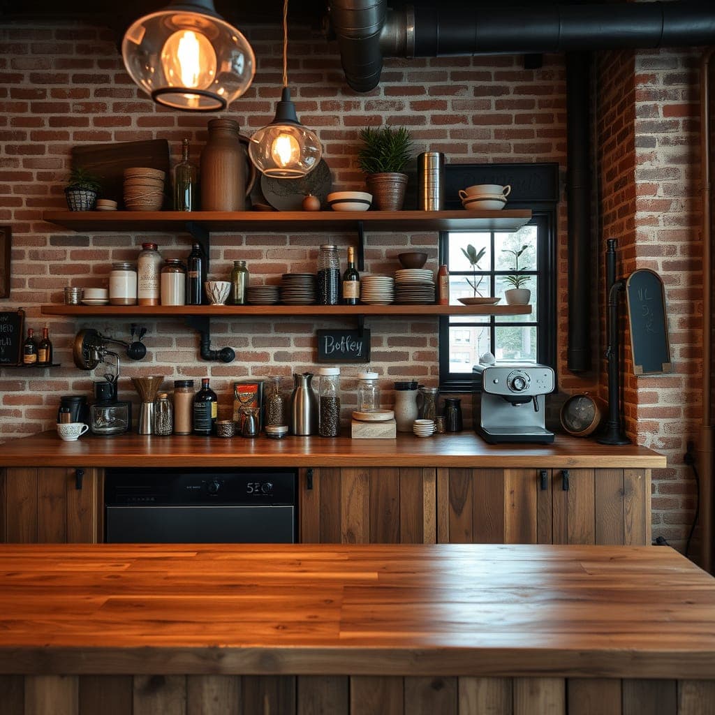 Industrial pipe shelving coffee bar