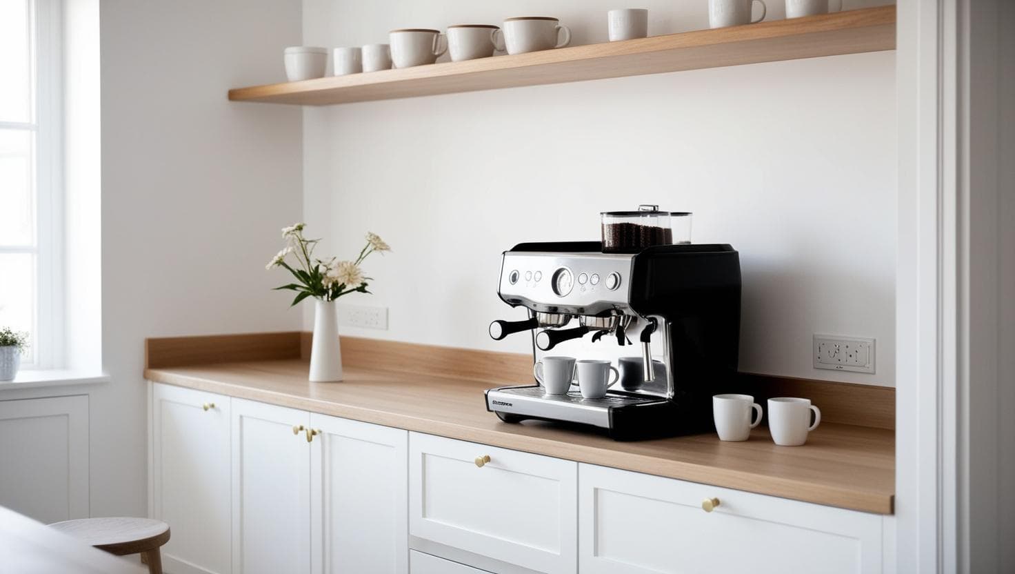 Scandinavian minimalist coffee bar setup