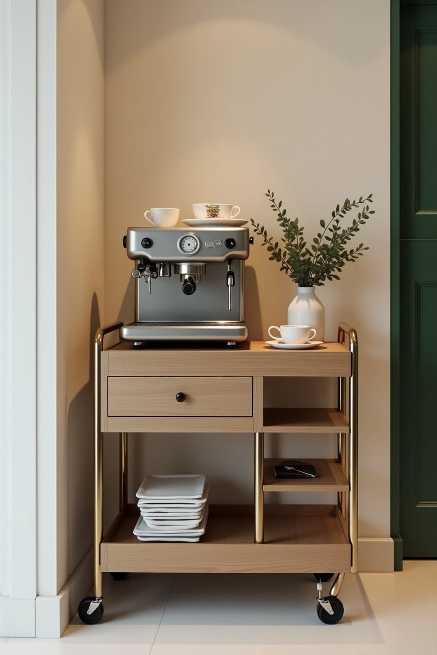 Rolling cart coffee bar in a small space