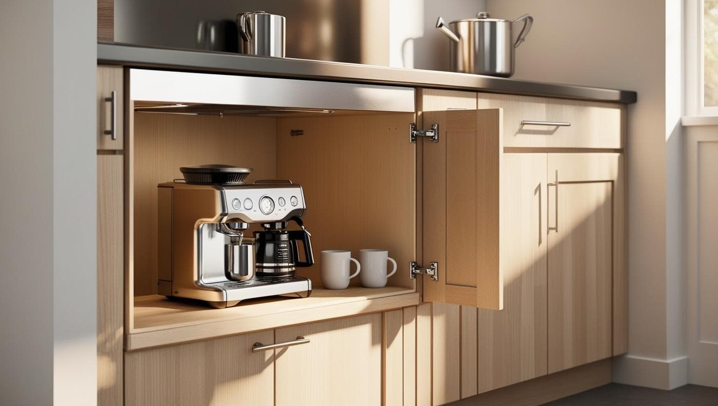 Coffee bar under kitchen cabinet