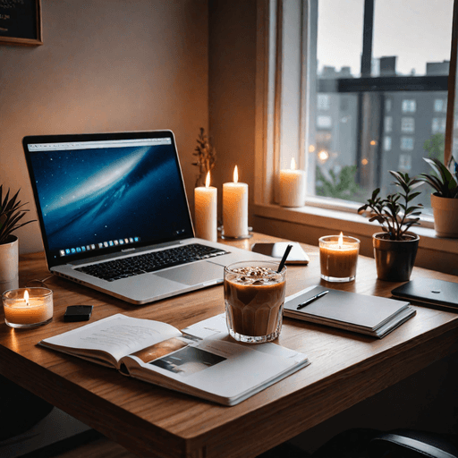 Aesthetic iced coffee on a work desk