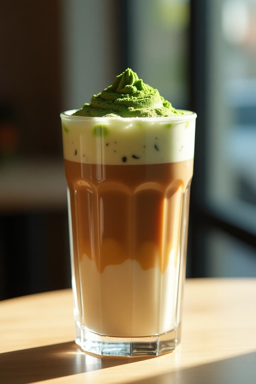 Layered iced matcha and coffee