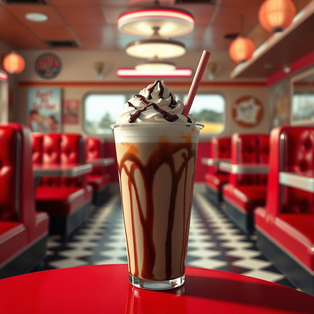 Iced coffee in a retro diner booth