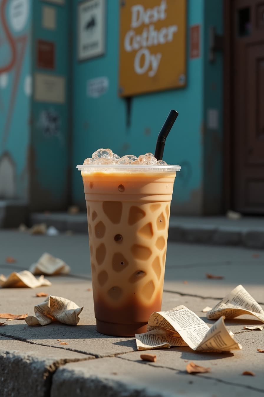 Modern iced coffee in a city setting