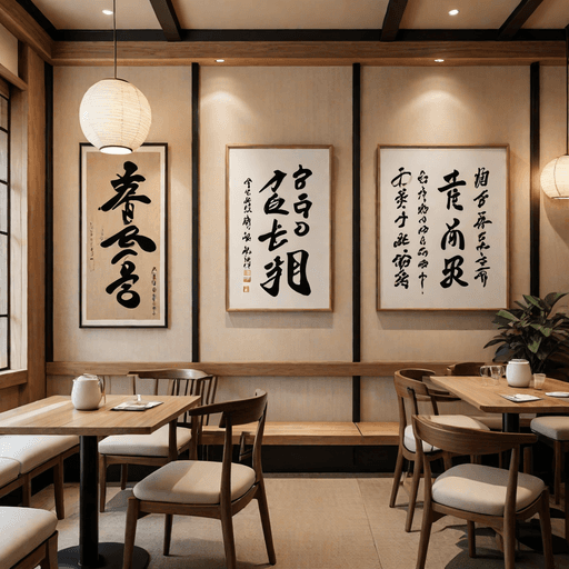 Japanese Calligraphy Wall Decor in Cafe
