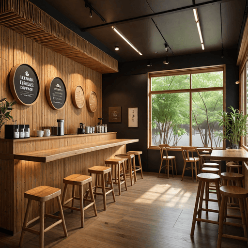 Japanese Coffee Shop with Bamboo and Wood Design