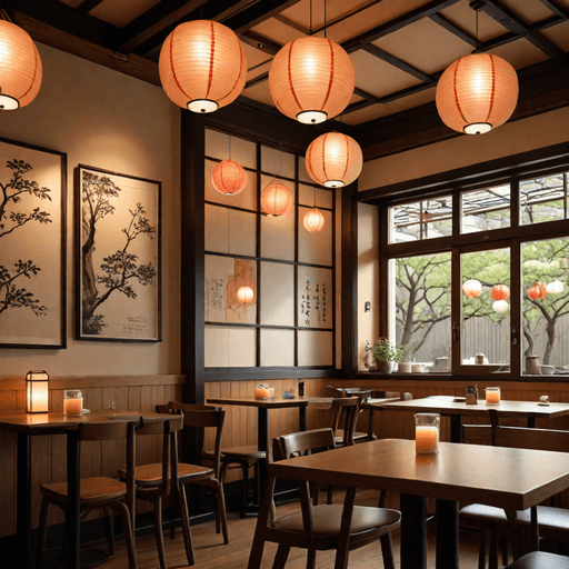 Japanese Paper Lanterns in Cafe