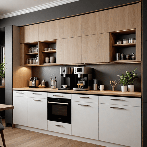 Built-in cabinet coffee bar with hidden storage
