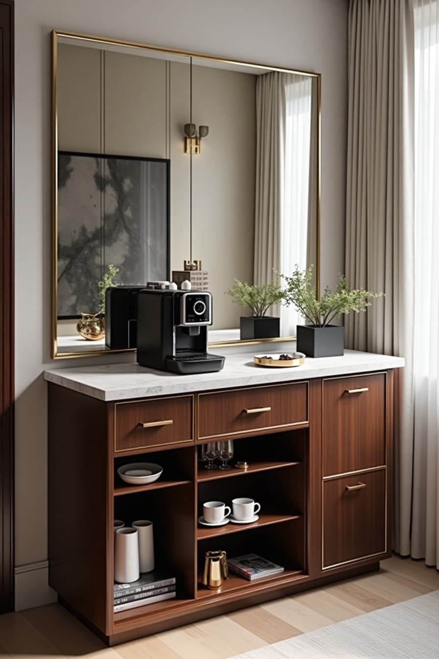 Convertible console table functioning as luxury coffee bar