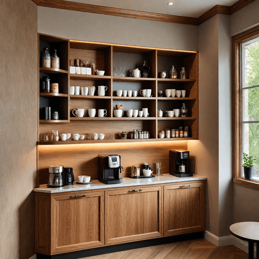 Luxury corner coffee bar with built-in storage