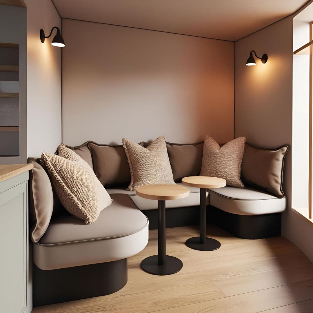 Cozy corner seating in a tiny coffee shop