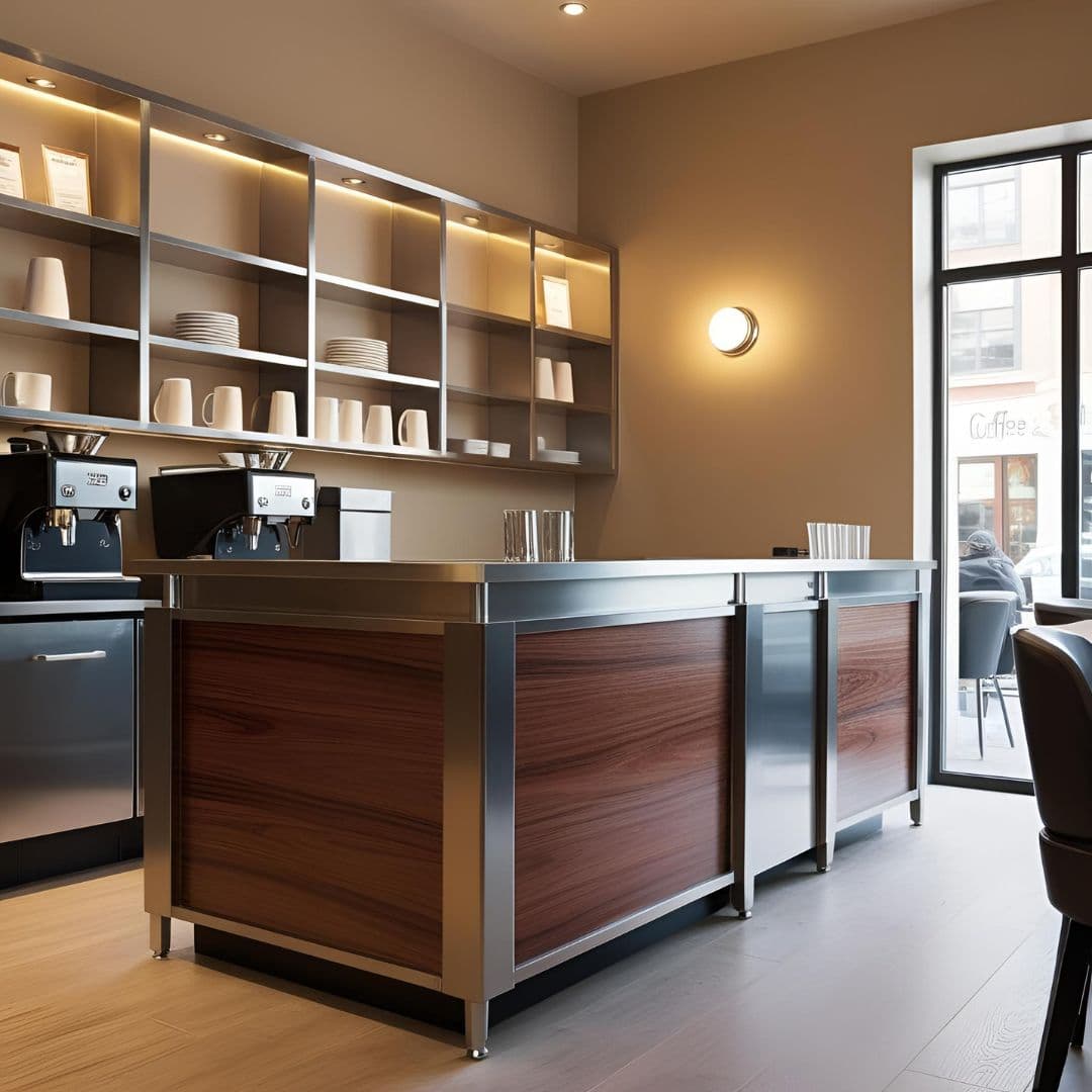 Minimalist counter design in a tiny coffee shop